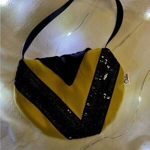 Mustard Yellow and Black Sequin Accent Women's Shoulder Bag